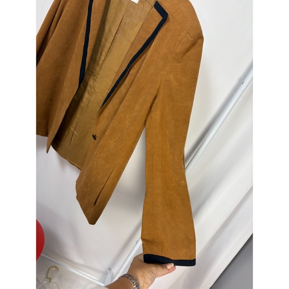Vintage Abe Schrader Suede Feel Blazer Jacket Women's Size 14 Brown Black Trim - Picture 4 of 10